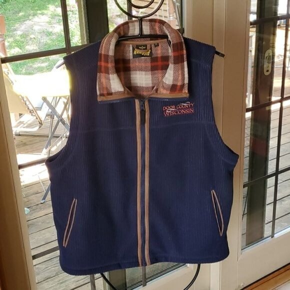 Renegade Embroidered Blue Corduroy Flannel Lined Full Zip Collared Sz. M Vest - Picture 2 of 8